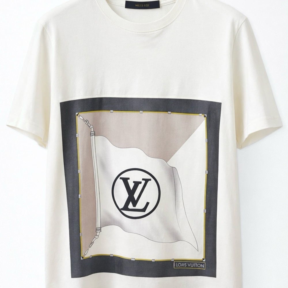 Louis Vuitton LV Scarf Print T-Shirt Ivory White XS Cotton Logo Designer Top